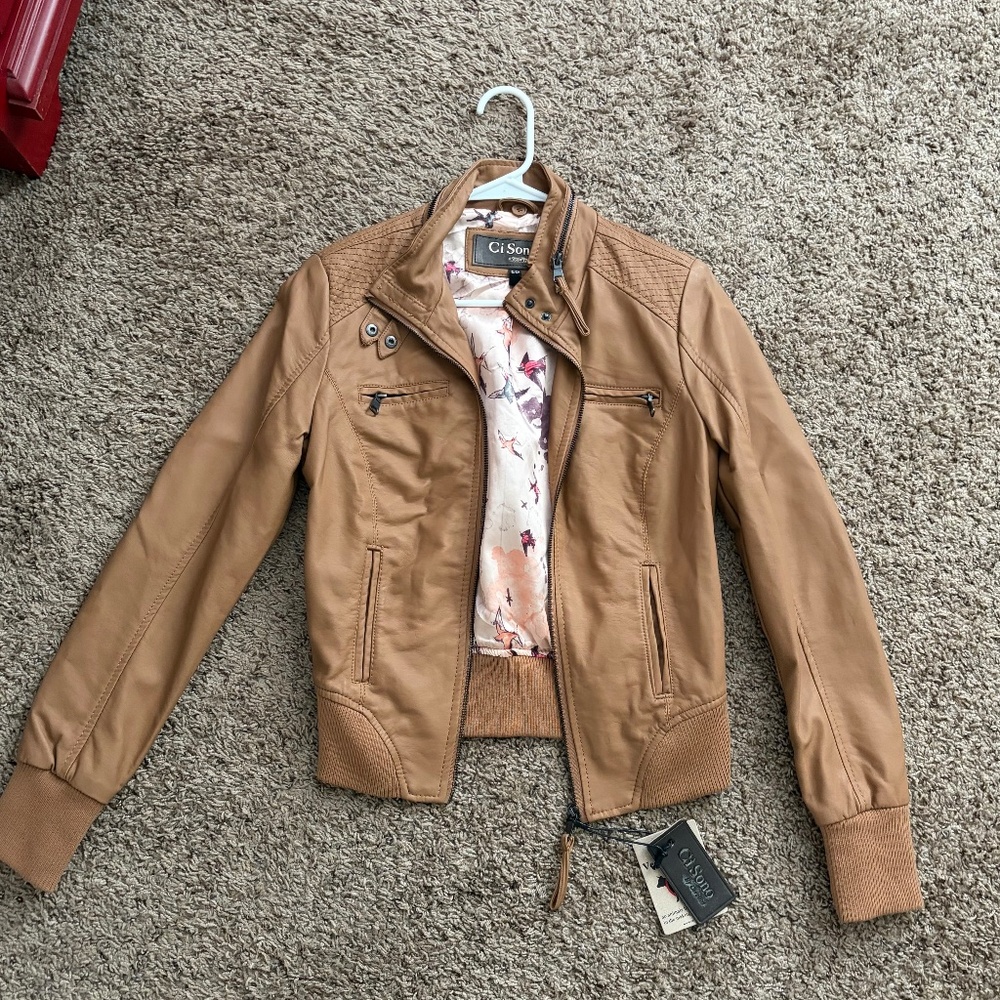 Brown faux leather jacket (small)